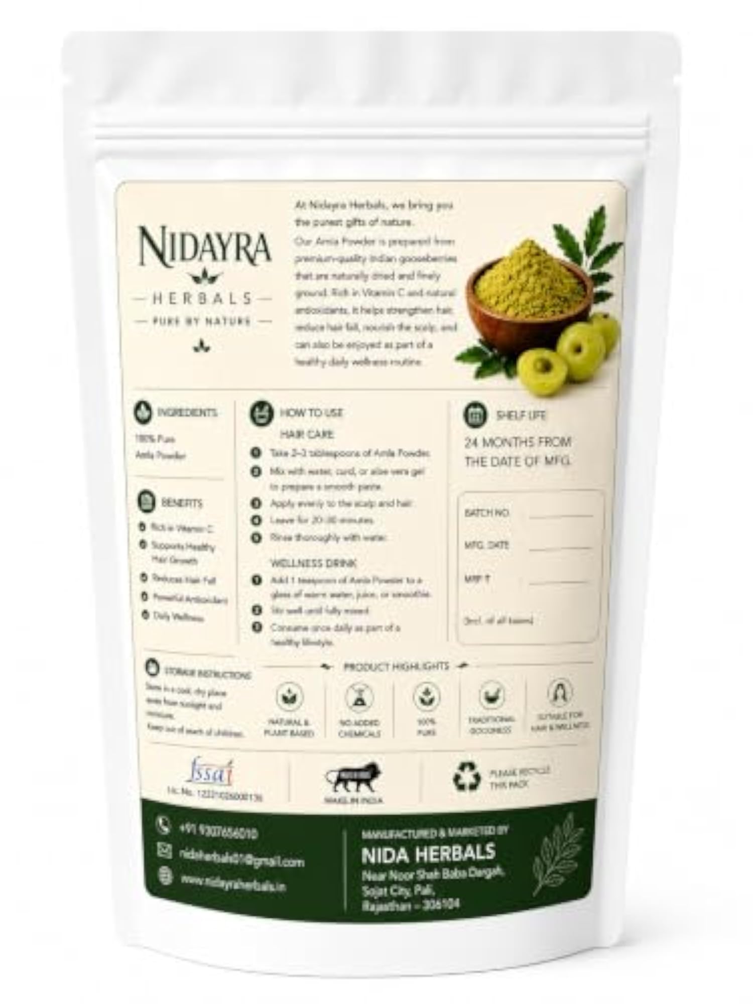 Natural Amla Powder for Hair Care, 100g
